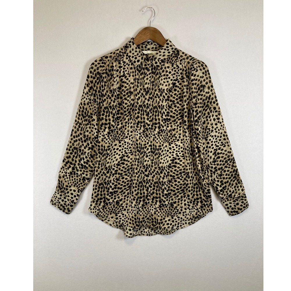 Mob Wife H&M Women Small Tan Black Leopard Print Button Down Long Sleeve Shirt